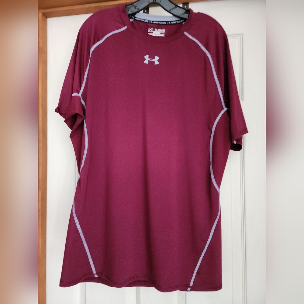 Under Armour Compression Heat Gear Maroon Gray Short Sleeve 3XL